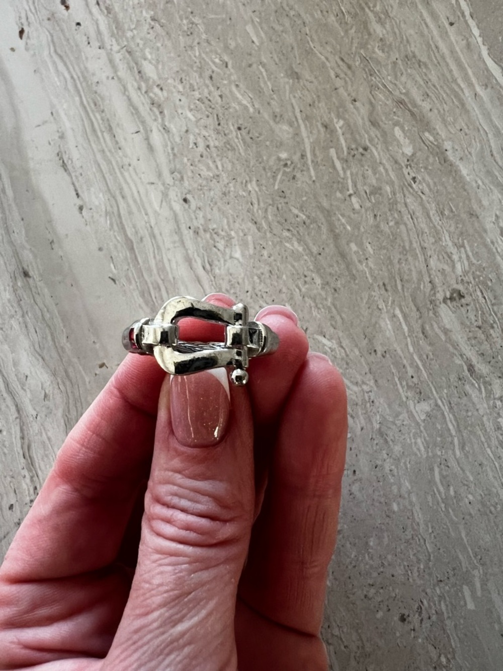 Silver Toggle-Style Ring with Horsebit Accent